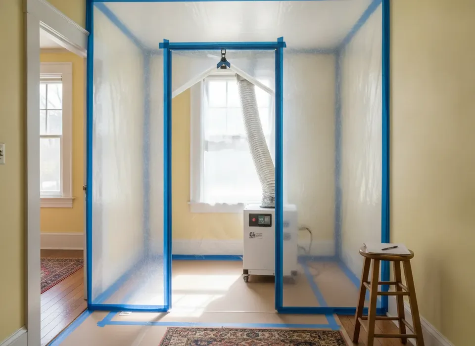 Containment with a zippered door and negative air machine